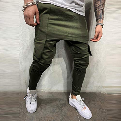 Subfamily Pantalón Deportivo para Hombre con Herramientas de Doble Costura En Color Liso Pantalones Cortos de Cremallera de Doble Capa Pantalones Deportivos de Bolsillo de Trabajo Ejercito Verde M