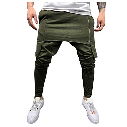 Subfamily Pantalón Deportivo para Hombre con Herramientas de Doble Costura En Color Liso Pantalones Cortos de Cremallera de Doble Capa Pantalones Deportivos de Bolsillo de Trabajo Ejercito Verde M