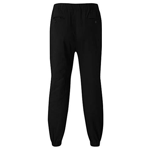 Subfamily Pantalones Casuales Deportivos de Color Sólido con Bolsillo con Cordón para Hombres, Casual Fitness Bodybuilding Pocket Skin Pantalones Deportivos de Cuerpo Entero Negro L