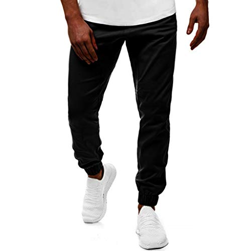 Subfamily Pantalones Casuales Deportivos de Color Sólido con Bolsillo con Cordón para Hombres, Casual Fitness Bodybuilding Pocket Skin Pantalones Deportivos de Cuerpo Entero Negro L