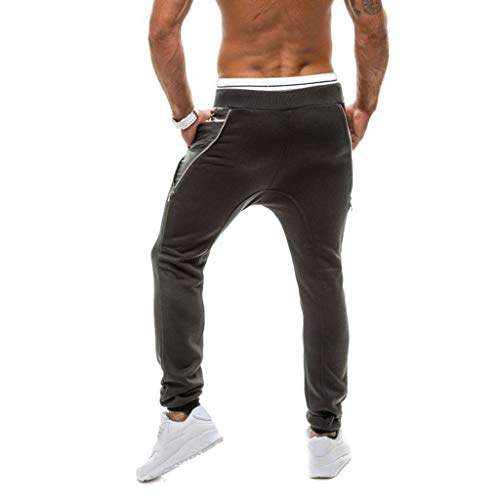 Subfamily Pantalones Deportivos de Moda para Hombres con Costura de Hip Hop con Cordón de Bolsillo, Pantalones de Chándal Holgados de Color de Retazos Sueltos Ocasionales de Moda Negro XXL