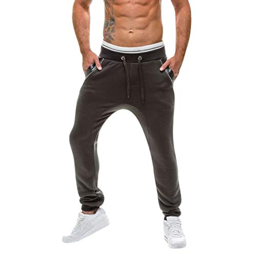 Subfamily Pantalones Deportivos de Moda para Hombres con Costura de Hip Hop con Cordón de Bolsillo, Pantalones de Chándal Holgados de Color de Retazos Sueltos Ocasionales de Moda Negro XXL