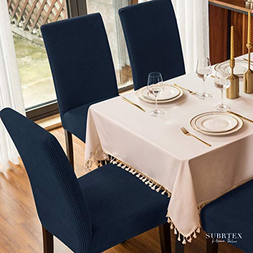 subrtex Funda Sillas Comedor Elasticas Fundas para Sillas Respaldo Alto Forros de Sillas de Comedor Universal (Pack de 2, Armada)