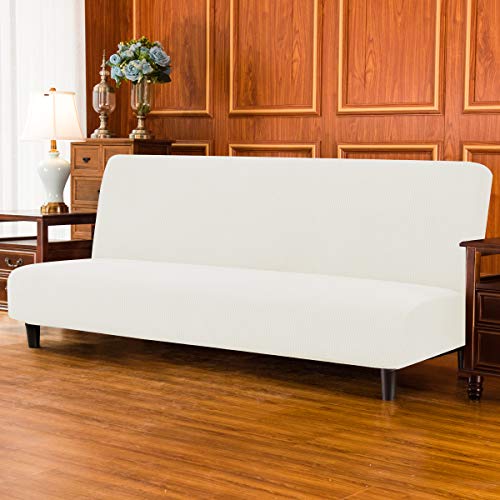 subrtex Funda Sofa Cama sin Brazos Clic Clac Elastica Fundas de Sofa sin Reposabrazos Apoyabrazos Ajustable Anti Arañazos (Cream)