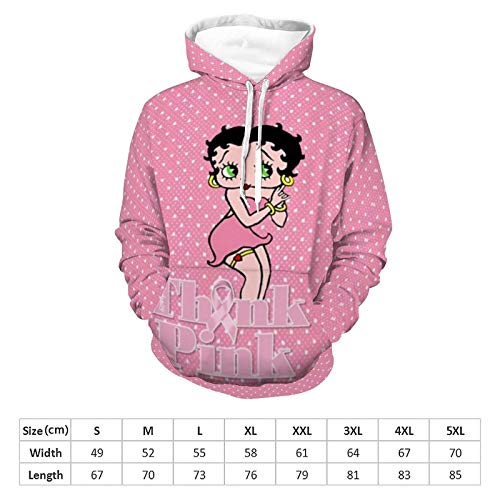 Sudadera con Capucha Betty Boop Pink Whiite con Estampado Completo para Hombre, suéter de Manga Larga con Capucha y patrón de Moda 2XL