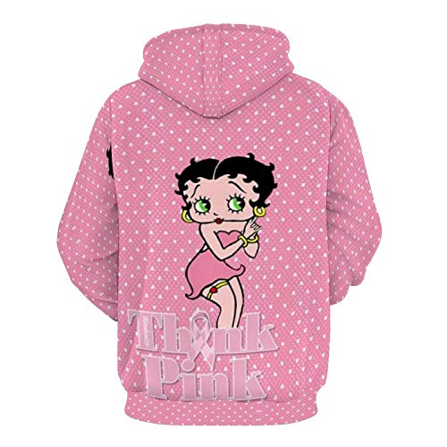 Sudadera con Capucha Betty Boop Pink Whiite con Estampado Completo para Hombre, suéter de Manga Larga con Capucha y patrón de Moda 2XL