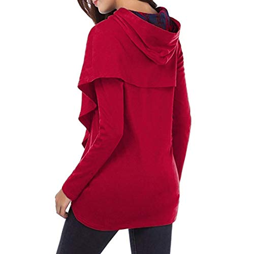 Sudadera con Capucha De Manga Larga A Cuadros De Las Mujeres, Belasdla Top De Retazos A Cuadros Suelta Casual Tops Camisa De Camisa De La Ropa De OtoñO Invierno Fiesta De Mujer De Moda