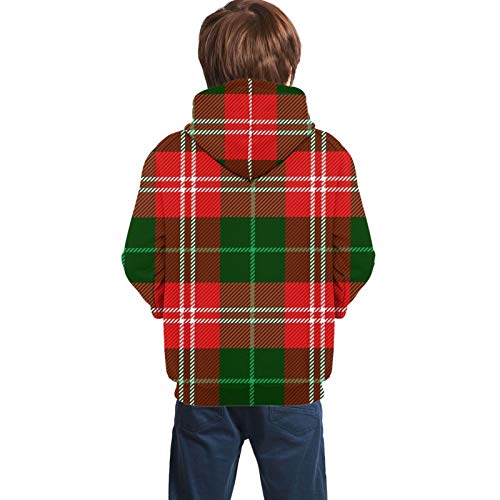 Sudadera con Capucha Juvenil de Manga Larga Escocesa Negra roja Verde Jaula