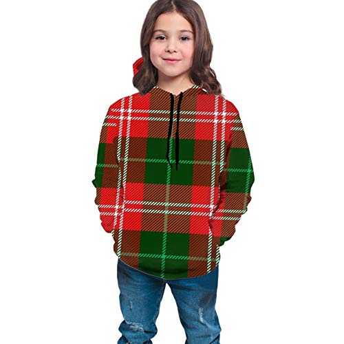 Sudadera con Capucha Juvenil de Manga Larga Escocesa Negra roja Verde Jaula