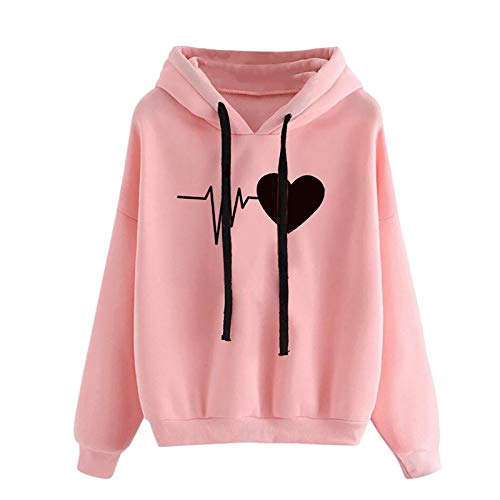 Sudadera con Capucha otoño Invierno para Mujer Talla Grande Sudaderas con Estampado Love Shape de Manga Larga para Mujer Cómodos Abrigos cálidos Pullover Tops