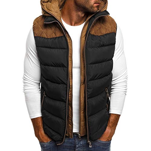 Sudadera con Capucha para Hombre Otoño Invierno Cremallera Calor Chalecos Sin Mangas De Plumas Chaquetas Algodón Talla Grande Abrigo con Capucha Grueso y Cálido riou