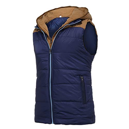 Sudadera con Capucha para Hombre Otoño Invierno Cremallera Calor Chalecos Sin Mangas De Plumas Chaquetas Algodón Talla Grande Abrigo con Capucha Grueso y Cálido riou