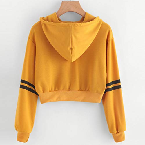 Sudadera con Capucha Rayado en la Manga Sudaderas Cortas Adolescentes Chicas Niña Sudadera con Capucha Rayado en la Manga Sudaderas Cortas Adolescentes Chicas Niña
