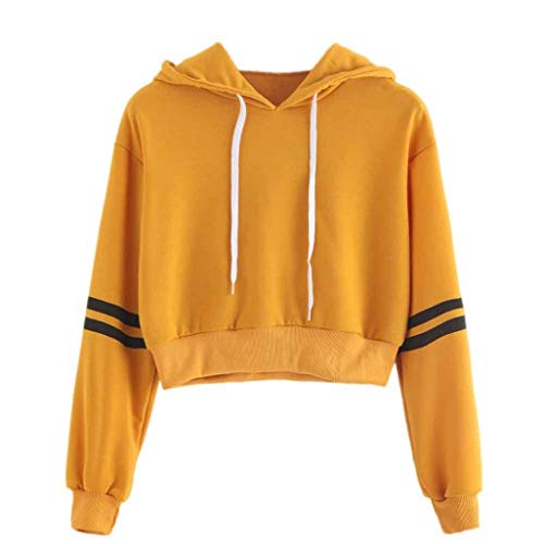 Sudadera con Capucha Rayado en la Manga Sudaderas Cortas Adolescentes Chicas Niña Sudadera con Capucha Rayado en la Manga Sudaderas Cortas Adolescentes Chicas Niña