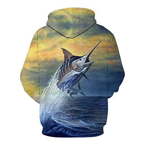 Sudadera con Capucha y Estampado Digital, Unisex de Manga Larga Sudadera 3D Digital Print Pez Volador Que Salta Modelo Fresco de La Manera de La Personalidad Outwear Grandes Bolsillos