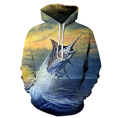 Sudadera con Capucha y Estampado Digital, Unisex de Manga Larga Sudadera 3D Digital Print Pez Volador Que Salta Modelo Fresco de La Manera de La Personalidad Outwear Grandes Bolsillos