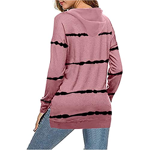 Sudadera de Manga Larga de otoño para Mujer Moda Mujer Rayas Estampado Empalme Sudaderas con Capucha Jersey Casual Ropa de Invierno Talla Grande Camiseta Suelta Tops