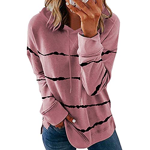 Sudadera de Manga Larga de otoño para Mujer Moda Mujer Rayas Estampado Empalme Sudaderas con Capucha Jersey Casual Ropa de Invierno Talla Grande Camiseta Suelta Tops