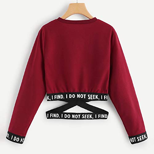 Sudadera de Manga Larga para niñas Camiseta de Manga Larga Suéter para niña Adolescente Sudadera con Capucha Top Hueco Estampado de Letras Oferta