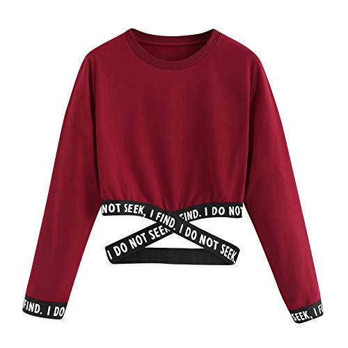 Sudadera de Manga Larga para niñas Camiseta de Manga Larga Suéter para niña Adolescente Sudadera con Capucha Top Hueco Estampado de Letras Oferta