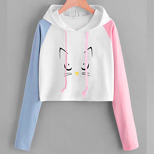 Sudadera Mujer Corta, K-Youth Kawaii Sudaderas Adolescentes Chicas Tumblr Sudadera con Capucha Mujer Invierno Deportivas Sudaderas Cortas Mujer Crop Top Ropa de Mujer Chandal Niña Blusa (Rosa-H, M)