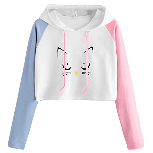 Sudadera Mujer Corta, K-Youth Kawaii Sudaderas Adolescentes Chicas Tumblr Sudadera con Capucha Mujer Invierno Deportivas Sudaderas Cortas Mujer Crop Top Ropa de Mujer Chandal Niña Blusa (Rosa-H, M)