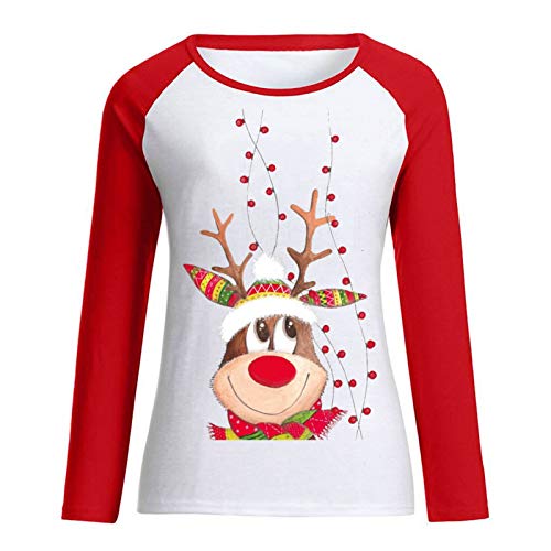 Sudadera Navidad Mujer Jersey Navideño Mujer Divertido Pullover Camisa Casual de Manga Larga con Empalme de Blusa con Estampado navideño para Mujer Talla Grande Sueter Oversize