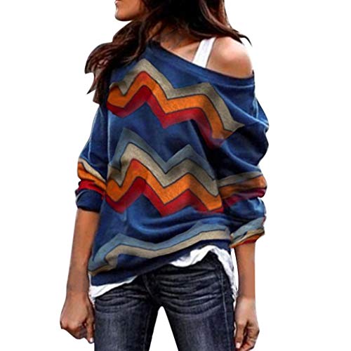 Sudadera para Mujer,Moda Manga Larga Casual Fuera del Hombro Sudaderas Cortos Cuello Redondo Jersey Mujer Otoño Primavera Blusa Tops Tumblr Suéter Mujer Abrigo Deportiva vpass (Azul, M)