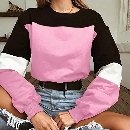 Sudadera para Mujer,riou Sudaderas Adolescentes Chica De Manga Larga Empalme Color Moda Sudadera Pullover Tops Blusa Mejor Venta Superior