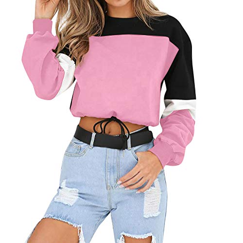 Sudadera para Mujer,riou Sudaderas Adolescentes Chica De Manga Larga Empalme Color Moda Sudadera Pullover Tops Blusa Mejor Venta Superior