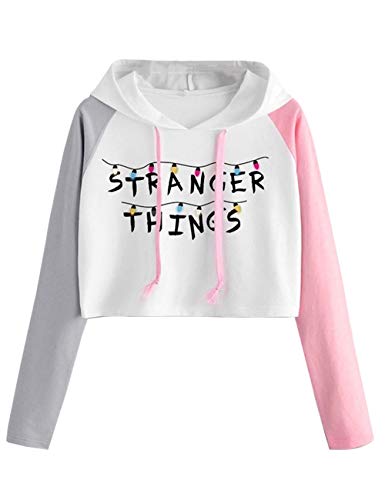 Sudadera Stranger Things Niña, Sudadera Stranger Things 3 Mujer Corta T-Shirt Camisetas de Manga Larga con Capucha Chicas Impresión Cortita Deportivo Casual Sweatshirt (S,11)