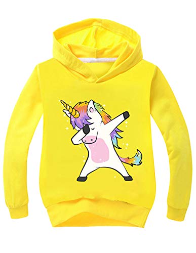 Sudadera Unicornio Niña Chicas Sudaderas con Capucha Niño Sudadera Deportiva Dibujos Animados de Fans Manga Larga Moda Streetwear (Amarillo, 140cm)