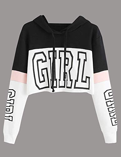 Sudaderas Adolescentes Chicas, Sudaderas con Capucha Mujer Cortas Otoño Girl Estampado Manga Larga Patchwork Primavera Jersey Blusa Hoodie Pullover Tops Chaquetas Deportivas (Blanco, S)