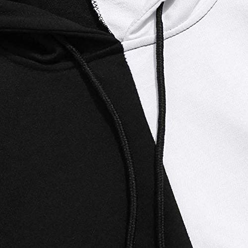 Sudaderas con capucha de manga larga para hombre, mitad negra, media blanca, lisa, para hombre, de algodón patchwork, para hombre Negro Negro ( XL