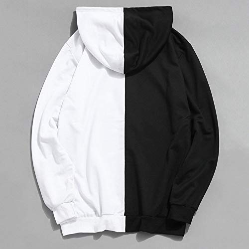 Sudaderas con capucha de manga larga para hombre, mitad negra, media blanca, lisa, para hombre, de algodón patchwork, para hombre Negro Negro ( XL Sudaderas con capucha de manga larga para hombre, mitad negra, media blanca, lisa, para hombre, de algodón patchwork, para hombre Negro Negro ( XL