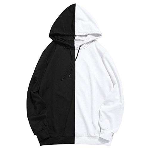 Sudaderas con capucha de manga larga para hombre, mitad negra, media blanca, lisa, para hombre, de algodón patchwork, para hombre Negro Negro ( XL Sudaderas con capucha de manga larga para hombre, mitad negra, media blanca, lisa, para hombre, de algodón patchwork, para hombre Negro Negro ( XL