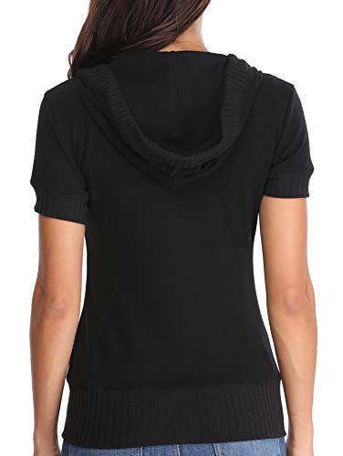 Sudaderas de Las Mujeres Negro Frontal Manga Corta Chaqueta Informal con Bolsillos Prendas de Vestir Exteriores básica - M Sudaderas de Las Mujeres Negro Frontal Manga Corta Chaqueta Informal con Bolsillos Prendas de Vestir Exteriores básica - M