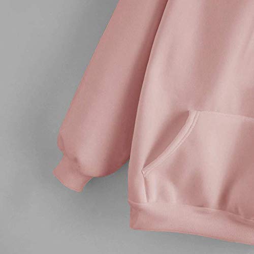 Sudaderas Mujer con Capucha y Bolsillos Camiseta Tops de Manga Larga Pullover Suelta Otoño Invierno (Rosa, XX-Large)