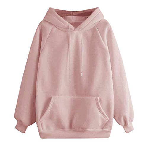 Sudaderas Mujer con Capucha y Bolsillos Camiseta Tops de Manga Larga Pullover Suelta Otoño Invierno (Rosa, XX-Large)