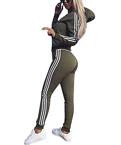 Sudaderas Mujer Conjunto de Chándal de Mujer Camisas Fitness Manga Larga Casual Jersey Chaqueta Hoodie&Pantalones (Verde, Medium)