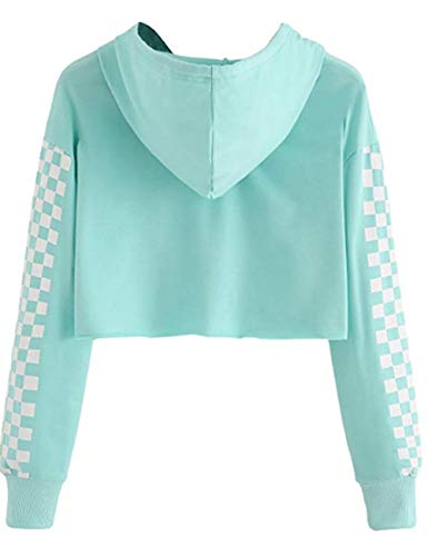 Sudaderas Mujer Cortas, Sudaderas Chicas Adolescentes con Capucha Otoño Manga Larga Piña Bordado Plaid Tartán Primavera Jersey Blusa Hoodie Pullover Tops Béisbol Chaquetas Deportivas (Verde, S)