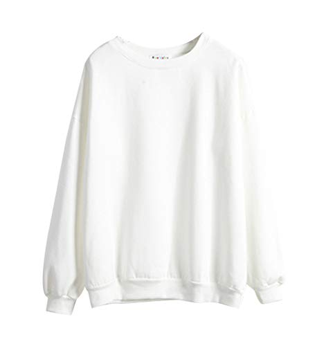 Sudaderas Mujer sin Capucha Sudaderas Lisas Chicas Sudadera Oversize Mujer Tallas Grandes Casual Sudadera Manga Larga Cuello Redondo Basicas Anchas Juveniles Chica Invierno Pullover Simples Blanco M