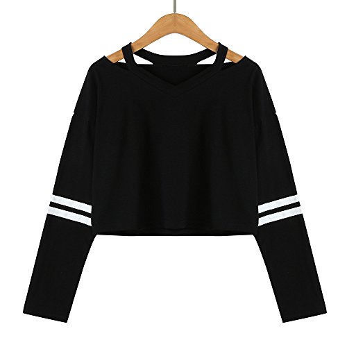 Sudaderas Mujer Tumblr Cortas Chica Adolescente Niña - Deportivo Camiseta de Manga Larga con Cuello en V Tops - Modernas Ropa Invierno Otoño 2019