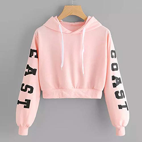 Sudaderas Mujer Tumblr Cortas con Capucha Chica Adolescente Niña - East Coast Camiseta Manga Larga Tops -Modernas Ropa Invierno Otoño 2019