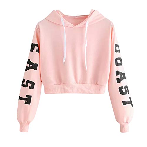 Sudaderas Mujer Tumblr Cortas con Capucha Chica Adolescente Niña - East Coast Camiseta Manga Larga Tops -Modernas Ropa Invierno Otoño 2019