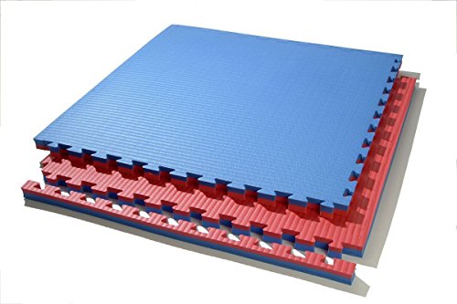 Suelo tatami puzzle grosor 4 cm. plancha de 1 m x 1 m. borde liso (desmontable) (rojo/azul)