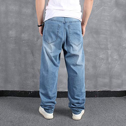 Suelto Vaqueros Hombre, Moda Talla Grande Hip Hop Mezclilla Pantalones Casual Baggy Rectos Pantalones Corte Ajustado Tejanos Anchos PantalóN Straight Jeans