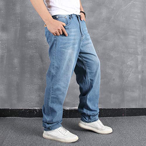 Suelto Vaqueros Hombre, Moda Talla Grande Hip Hop Mezclilla Pantalones Casual Baggy Rectos Pantalones Corte Ajustado Tejanos Anchos PantalóN Straight Jeans