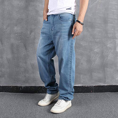 Suelto Vaqueros Hombre, Moda Talla Grande Hip Hop Mezclilla Pantalones Casual Baggy Rectos Pantalones Corte Ajustado Tejanos Anchos PantalóN Straight Jeans