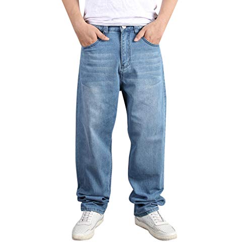 Suelto Vaqueros Hombre, Moda Talla Grande Hip Hop Mezclilla Pantalones Casual Baggy Rectos Pantalones Corte Ajustado Tejanos Anchos PantalóN Straight Jeans